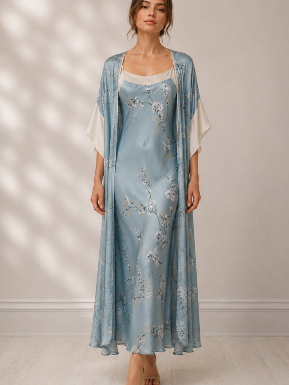 HELEN SANCHEZ VINTAGE SILK LONG SLIP/KIMONO SET